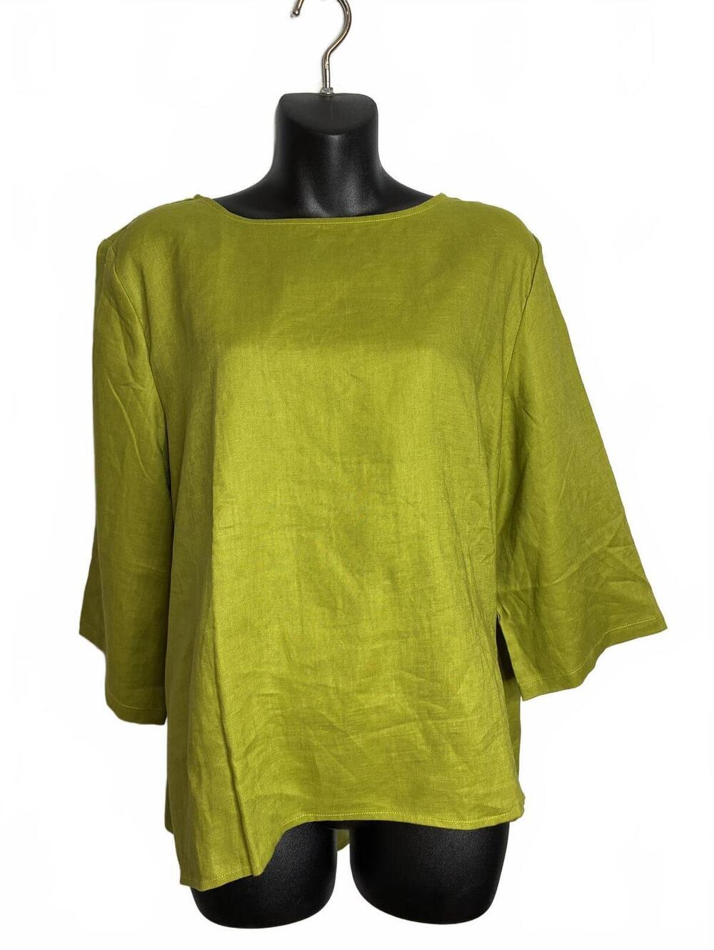 LINTICO Green Eco-Conscious Linen Blouse with 3/4 Sleeves Women's XL